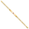 14K Medical Solid Chain/Solid Plate 37x6mm Centered Red Enamel Figaro Link 8 inch ID Bracelet