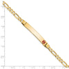 14K Medical Solid Chain/Solid Plate 37x6mm Off-Center Red Enamel Figaro Link7 inch ID Bracelet
