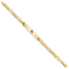 14K Medical Solid Chain/Solid Plate Soft Diamond Shape 36x9mm Centered Red Enamel Flat Figaro Link 7 inch ID Bracelet
