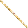 14K Medical Solid Chain/Solid Plate 37x6mm Centered Red Enamel Flat Figaro Link 7 inch ID Bracelet