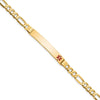 14K Medical Solid Chain/Solid Plate 37x6mm Off-Center Red Enamel Flat Figaro 8 inch Link ID Bracelet