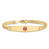 14K Medical Solid Chain/Solid Plate Soft Diamond Shape 36x9mm Centered Red Enamel Curb Link 7 inch ID Bracelet