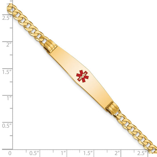 14K Medical Solid Chain/Solid Plate Soft Diamond Shape 36x9mm Centered Red Enamel Curb Link 7 inch ID Bracelet