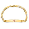 14K Medical Solid Chain/Solid Plate 37x6mm Centered Red Enamel Curb Link 8 inch ID Bracelet
