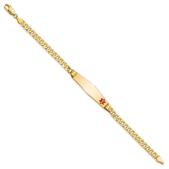 14K Medical Solid Chain/Solid Plate Soft Diamond Shape 36x9mm Off-Center Red Enamel Curb Link 7 inch ID Bracelet