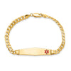 14K Medical Solid Chain/Solid Plate Soft Diamond Shape 36x9mm Off-Center Red Enamel Curb Link 7 inch ID Bracelet