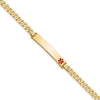 14K Medical Solid Chain/Solid Plate 37x6mm Off-Center Red Enamel Curb Link 7 inch ID Bracelet