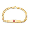 14K Medical Solid Chain/Solid Plate Soft Diamond Shape 36x9mm Centered Red Enamel Curb Link 8 inch ID Bracelet