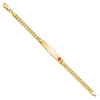 14K Medical Solid Chain/Solid Plate Soft Diamond Shape 36x9mm Off-Center Red Enamel Curb Link 7 inch ID Bracelet