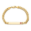14K Medical Solid Chain/Solid Plate 37x6mm Off-Center Red Enamel Curb Link 8 inch ID Bracelet