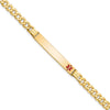 14K Medical Solid Chain/Solid Plate 37x6mm Off-Center Red Enamel Curb Link 8 inch ID Bracelet