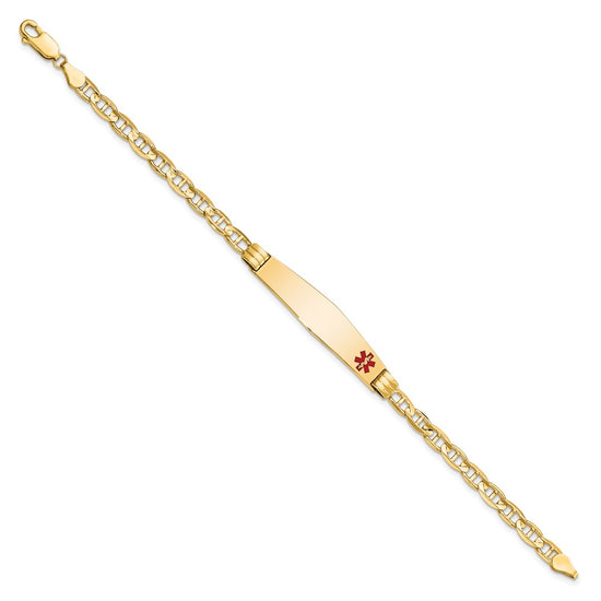 14K Medical Solid Chain/Solid Plate Soft Diamond Shape 36x9mm Off-Center Red Enamel Anchor Link 8 inch ID Bracelet