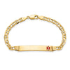 14K Medical Solid Chain/Solid Plate 37x6mm Off-Center Red Enamel Anchor Link 8 inch ID Bracelet