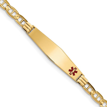 14K Medical Solid Chain/Solid Plate Soft Diamond Shape 37x9mm Off-Center Red Enamel Anchor Link 8 inch ID Bracelet