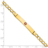14K Medical Semi-Solid Chain/Solid Plate 37x6mm Centered Red Enamel Cuban Link 7 inch ID Bracelet
