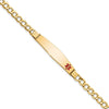 14K Medical Semi-Solid Chain/Solid Plate Soft Diamond Shape 37x9mm Off-Center Red Enamel Cuban Link 7 inch ID Bracelet