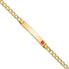 14K Medical Semi-Solid Chain/Solid Plate 37x6mm Off-Center Red Enamel Cuban Link 7 inch ID Bracelet