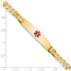 14K Medical Solid Chain/Solid Plate Soft Diamond Shape 37x9mm Centered Red Enamel Curb Link 7 inch ID Bracelet