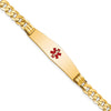 14K Medical Solid Chain/Solid Plate Soft Diamond Shape 37x9mm Centered Red Enamel Curb Link 7 inch ID Bracelet