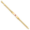 14K Medical Solid Chain/Solid Plate 38x8mm Centered Red Enamel Curb Link 8 inch ID Bracelet