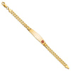 14K Medical Solid Chain/Solid Plate Soft Diamond Shape 38x9mm Off-Center Red Enamel Curb Link 8 inch ID Bracelet