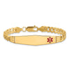 14K Medical Solid Chain/Solid Plate Soft Diamond Shape 38x9mm Off-Center Red Enamel Curb Link 8 inch ID Bracelet