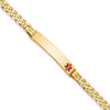 14K Medical Solid Chain/Solid Plate 38x8mm Off-Center Red Enamel Curb Link 8 inch ID Bracelet