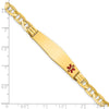 14K Medical Solid Chain/Solid Plate Soft Diamond Shape 38x9mm Off-Center Red Enamel Anchor Link 7 inch ID Bracelet