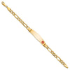 14K Medical Semi-Solid Chain/Solid Plate Soft Diamond Shape 38x9mm Off-Center Red Enamel Figaro Link 7 inch ID Bracelet