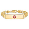 14K Medical Semi-Solid Chain/Solid Plate 40x10mm Centered Red Enamel Curb Link 8 inch ID Bracelet
