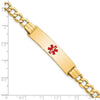 14K Medical Semi-Solid Chain/Solid Plate 40x10mm Centered Red Enamel Curb Link 8 inch ID Bracelet