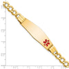 14K Medical Semi-Solid Chain/Solid Plate Soft Diamond Shape 40x12mm Off-Center Red Enamel Curb Link 8 inch ID Bracelet