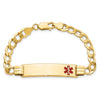 14K Medical Semi-solid Chain/Solid Plate 40x10mm Off-Center Red Enamel Curb Link 8 inch ID Bracelet