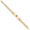 14K Medical Semi-Solid Chain/Solid Plate 40x10mm Centered Red Enamel Curb Link 8 inch ID Bracelet