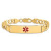 14K Medical Semi-Solid Chain/Solid Plate 40x10mm Centered Red Enamel Curb Link 8 inch ID Bracelet