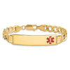 14K Medical Semi-solid Chain/Solid Plate 40x10mm Off-Center Red Enamel Curb Link 8 inch ID Bracelet