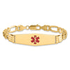 14K Medical Solid Chain/Solid Plate Soft Diamond Shape 40x12mm Centered Red Enamel Flat Figaro Link 8 inch ID Bracelet