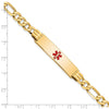 14K Medical Solid Chain/Solid Plate 40x10mm Centered Red Enamel Flat Figaro Link 7 inch ID Bracelet