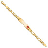 14K Medical Solid Chain/Solid Plate 40x10mm Off-Center Red Enamel Flat Figaro Link 7 inch ID Bracelet