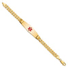 14K Medical Solid Chain/Solid Plate Soft Diamond Shape 40x12mm Centered Red Enamel Curb Link 7 inch ID Bracelet