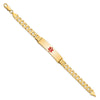14K Medical Solid Chain/Solid Plate 40x10mm Centered Red Enamel Curb Link 7 inch ID Bracelet