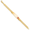 14K Medical Solid Chain/Solid Plate Soft Diamond Shape 39x12mm Off-Center Red Enamel Curb Link 8 inch ID Bracelet