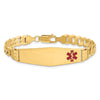 14K Medical Solid Chain/Solid Plate Soft Diamond Shape 39x12mm Off-Center Red Enamel Curb Link 8 inch ID Bracelet