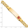 14K Medical Solid Chain/Solid Plate 40x10mm Off-Center Red Enamel Flat Curb Link 8 inch ID Bracelet