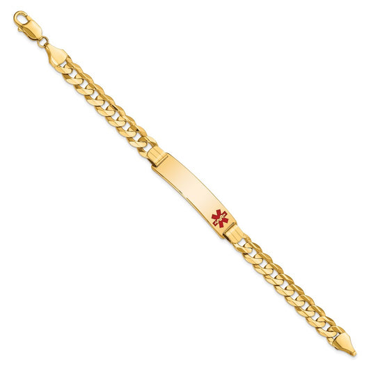 14K Medical Solid Chain/Solid Plate 40x10mm Off-Center Red Enamel Curb Link 8 inch ID Bracelet
