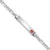 14K White Gold Medical Solid Chain/Solid Plate 26x5mm Off-Center Red Enamel Figaro Link 8 inch ID Bracelet