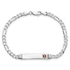 14K White Gold Medical Solid Chain/Solid Plate 26x5mm Off-Center Red Enamel Figaro Link 8 inch ID Bracelet