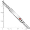14K White Gold Medical Solid Chain/Solid Plate 26x5mm Off-Center Red Enamel Flat Curb Link 8 inch ID Bracelet