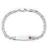 14K White Gold Medical Solid Chain/Solid Plate 26x7mm Soft Diamond Shape Off-Center Red Enamel Anchor Link 7 inch ID Bracelet