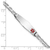 14K White Gold Medical Solid Chain/Solid Plate 26x7mm Soft Diamond Shape Off-Center Red Enamel Anchor Link 7 inch ID Bracelet